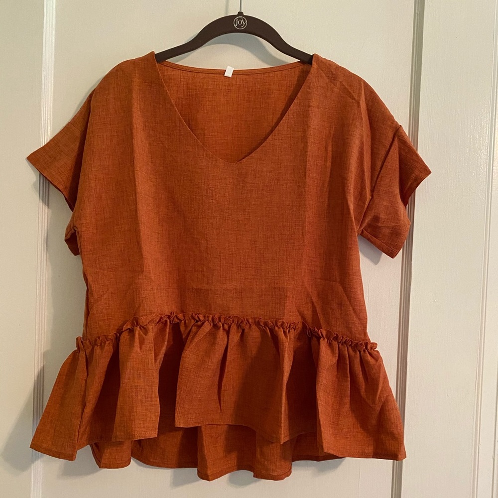SHEIN Burnt Orange Peplum Blouse NWOT